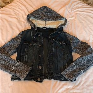 Free People Black and Gray distressed jean jacket